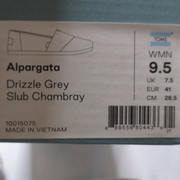 NWT TOMS womens GRAY ALPARGATA drizzle grey SLUB CHAMBRAY slip-on SIZE 9.5 - Picture 10 of 10